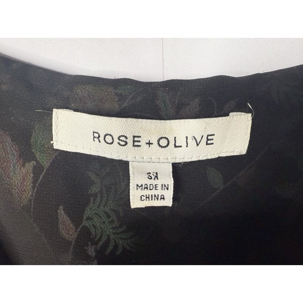 Rose Olive 3X Sleeveless Layered Top Tank Sz 3x Dark Floral V-Neck Black Sheer - Picture 3 of 9